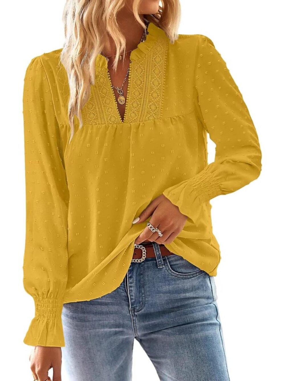Boho Flowy Shirts Dressy Casual Long Sleeve Blouses
